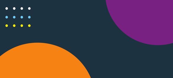 A navy banner cover with a purple and orange shapes.