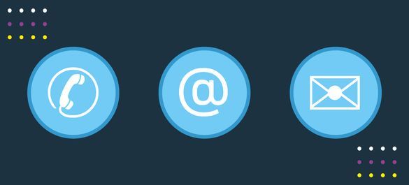 Icons of a phone, email and letter