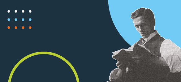 A navy banner cover with a purple/blue shapes and a photo Alexander Fleming.